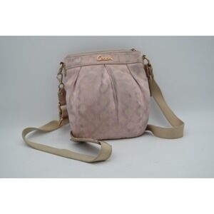 mini pink coach jacquard style crossbody bag